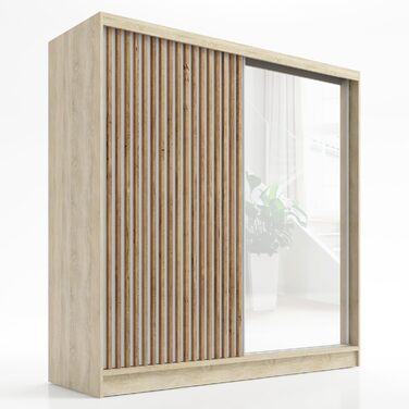 Шафа-купе A&J MbelLand LINA з розсувними дверима, 200 см, з дзеркалом, 3 шухлядами та 3D-ламелями (Sonoma)