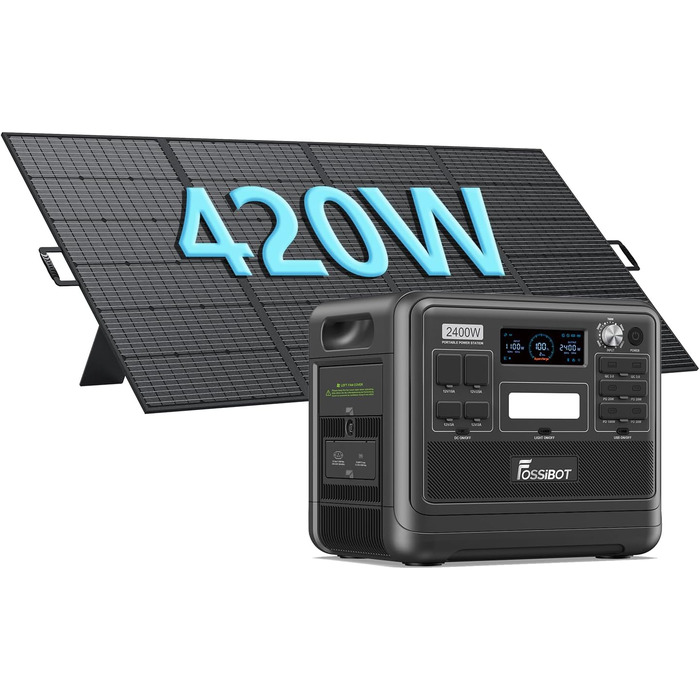 Сонячний генератор FOSSiBOT з 2-ма сонячними панелями по 200 Вт, 2048Wh LiFePO4 Powerstation 3 шт. 230V 2400W AC розетка мобільний