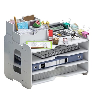 Органайзер для лотків для листів Hggzeg, органайзер для офісного столу, акуратна полиця для зберігання, тримач для документів, лотки для паперу формату A4 для дому, офісу, школи, 4 яруси 34,5 x 25 x 22,6 см