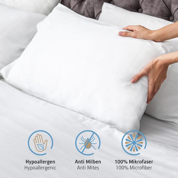 Подушки Komfortec 80x80 см, комплект з 2 шт. , сертифіковані Oeko-TEX, подушки з наповнювачем 1000 г, підходять для алергіків, можна прати, подвійний пакет 80x80 см, класичний