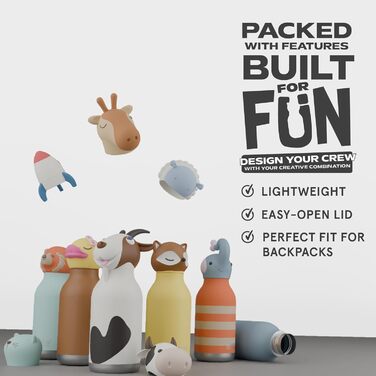 Дитяча пляшечка для пиття Asobu Bestie з трубочкою ізольована пляшка з нержавіючої сталі 420 мл з коровячою головкою герметична та без BPA