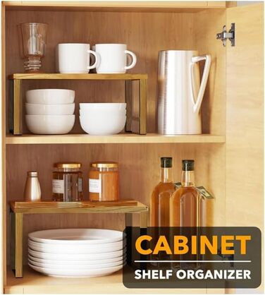 Кухонна полиця Yisen, кухонний органайзер, тримач для спецій, штабелюється, органайзер для полиць з масиву ясена для кухні, для ванної кімнати (комплект з 2 шт.)
