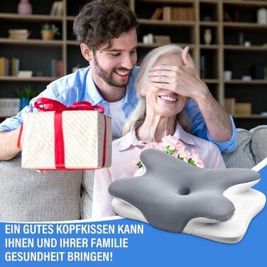 Подушка для шиї, подушка для голови, подушка для підтримки шиї, подушка з піни з ефектом пам&39яті, ергономічна подушка для сну на боці, на спині та на животі, 69x37x9/12 см, сірий