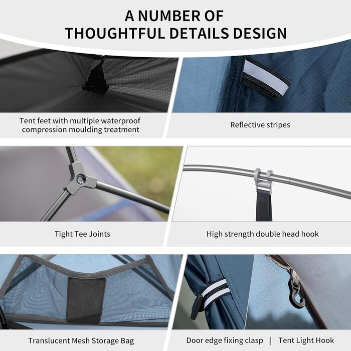 Намет Naturehike Cloud Up 1, 3-4 сезони, легкий туристичний намет для 1 особи, водонепроникний, захищений від комах сімейний намет для активного відпочинку, походів, альпінізму, синій