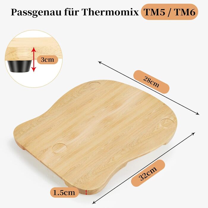 Розсувна дошка для Thermomix TM6 TM5, розсувна дошка з дерева, слайдер з ергономічними ручками Також підходить як розсувна дошка для Thermomix TM5, дошка з листяних порід Rubberwood для Thermomix TM6 & TM5