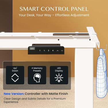 Каркас столу FLEXISPOT з регулюванням висоти, електричні ніжки столу з 2 двигунами, світлодіодним індикатором висоти та 4 функціями пам&39яті, включаючи 2 гачки та органайзер для кабелів, білий. Каркас столу E1 PRO нова версія, елегантний білий.