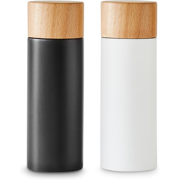 Набір млинів для солі та перцю 2 шт., Млин для березових спецій у скандинавському дизайні, регульований керамічний подрібнювач, подрібнювач, ненаповнений та багаторазовий - чорний/білий