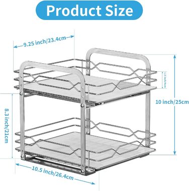 Висувна полиця для спецій, 2 рівні, нержавіючий органайзер для полиць для спецій, верхній та нижній кошики можна висувати окремо, регульована висота для шафи, Ш23,8*Г26,4*В24 см