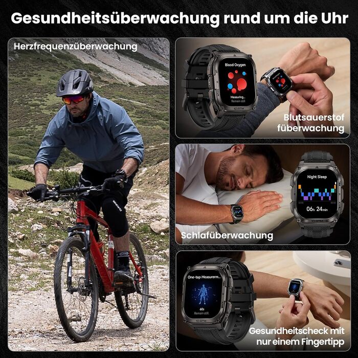 Розумний годинник KOSPET Tank M4 GPS для чоловіків, повністю з нержавіючої сталі, глобальні офлайн-карти та система з 6 супутників, водонепроникність 100 м, 50-денний заряд батареї, дзвінки Bluetooth, цілодобовий моніторинг серцевого ритму/сну, чорний