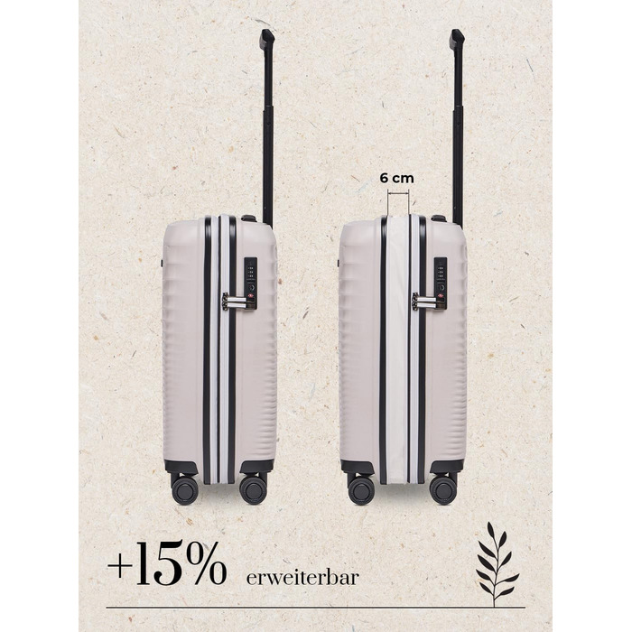 Еко-версія валізи на колесах для ручної поклажі Компактний борт-кейc 40 x 22 x 55 см з розширенням від 44 до 50 літрів Ультралегкий, всього 2,61 кг, бежевий колір