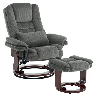 Крісло-реклайнер M MCombo з функцією відкидання, крісло для читання, обертове на 360 крісло для телевізора, з підставкою для ніг, подушкою та бічною кишенею, вантажопідйомність до 120 кг, крісло для телевізора для вітальні, 9099 (сіра тканина) сіра тканин