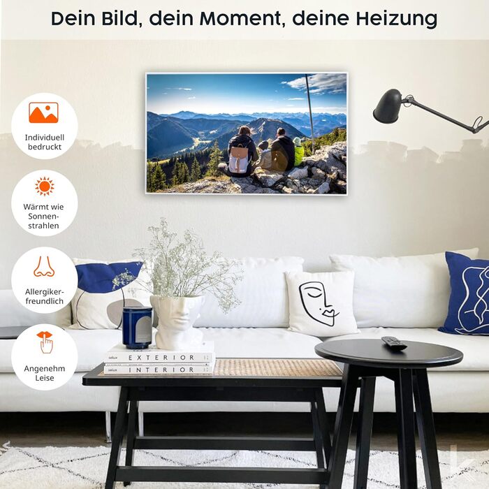 Інфрачервоний обігрівач Knighaus Custom Image & Photo з TV SD та 5-річною гарантією - Зроблено в Німеччині (завантажте власне зображення та створіть унікальний виріб) (800 Вт - біла рамка) - вкл. термостат 800 Вт - біла рамка