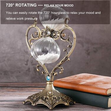 Пісочний годинник SuLiao для Uten, Поворотний на 720, Старовинний білий пісочний годинник, Вінтажний пісочний годинник 1 Hora Reloj de Arena, Великий метал, Пісочний годинник, Офіс, Письмовий стіл, Дім, Весільне оформлення (Білий, 60 хв)