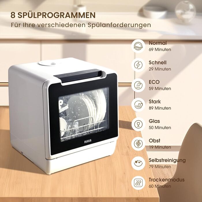 Настільна посудомийна машина HAVA, 8 програм, нова модель