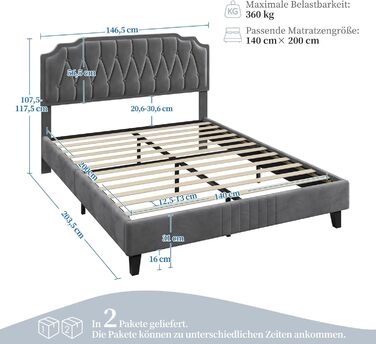 М&39яке ліжко Yaheetech Двоспальне ліжко 140 200 см Тканинне ліжко Дитяче ліжко М&39яке ліжко з регульованим узголів&39ям Каркас ліжка з рейковою основою, темно-сірий Темно-сірий 140 x 200 см