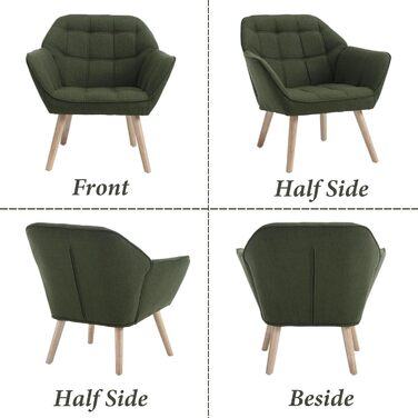 Акцентне крісло-крісло, м&39яке крісло для читання з дерев&39яними ніжками та лляним покриттям, крісло для читання, одномісний диван, крісло під телевізор для вітальні, спальні, затишне місце, зелений 1 зелений