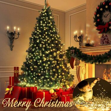 Світлодіодні різдвяні вогні, 25 м 200 світлодіодних гірлянд, теплий білий колір, водонепроникні, розширювані з 12 режимами та таймером для різдвяного декору всередині та зовні приміщень