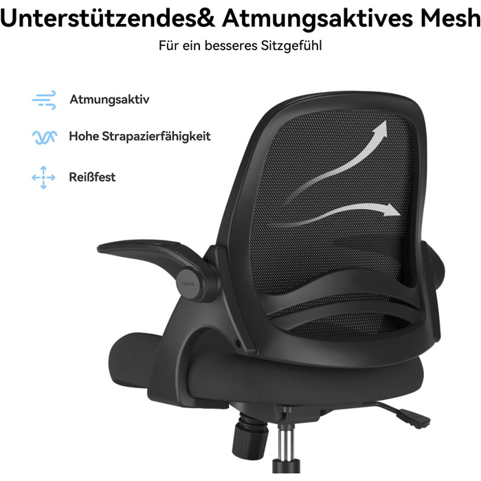 Ергономічне офісне крісло Hbada з відкидними підлокітниками, регульована висота, сітчасте комп&39ютерне крісло, легке крісло, чорне