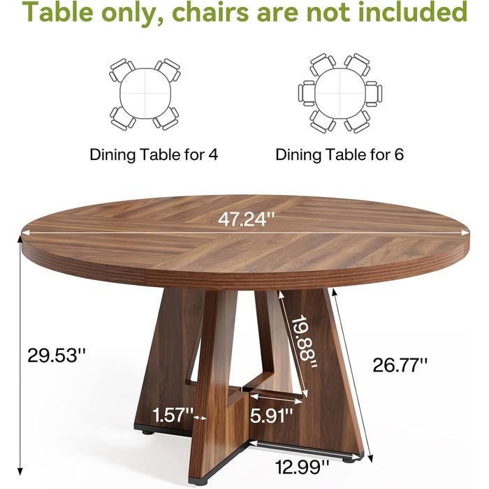 Круглий обідній стіл LITTLE TREE для 4-6 осіб, обідній стіл 120 см з дерев&39яною основою, коричневий обідній стіл, круглий кухонний стіл для їдальні, кухні, вітальні (лише стіл)
