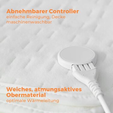 Підогріта підковдра CELESTA 150x80 см, нагрівальна ковдра з 3 температурними режимами, світлодіодним контролером та захистом від перегріву, можна прати в пральній машині та дихаюча, біла стандартна біла 150 x 80 см