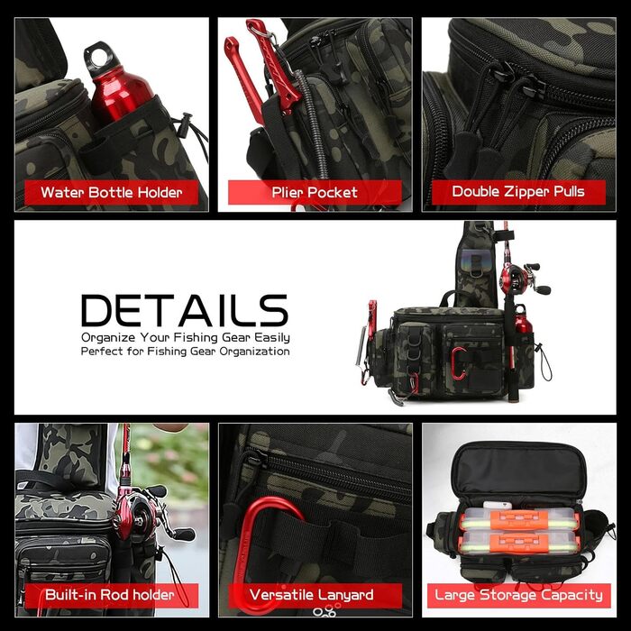 Сумка для риболовлі KoolYouth, водонепроникна сумка для риболовлі на ремні, сумка для риболовлі з нейлону 600D з ручками для перенесення, багатокишенькова сумка для риболовлі Сумка для рибальського спорядження (камуфляж) Камуфляж -1