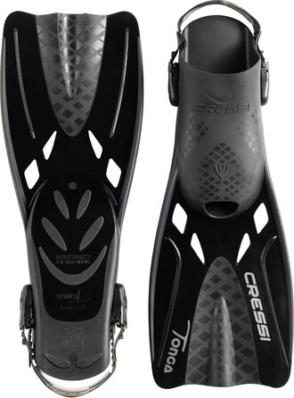 Ласти CRESSI Tonga/Комплект - Легкі регульовані короткі ласти або комплект коротких ласт повнолицьова маска Baron із широким полем зору, ідеально підходять для підводного плавання, плавання, короткі ласти для дорослих, чорний/чорний, L/XL (42/47)