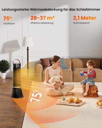 Енергозберігаючий електричний вентилятор-обігрівач, 2000 Вт, з пультом дистанційного керування, термостатом, 12-годинним таймером, 3 режимами, захистом від перегріву та перекидання, коливаннями 75, керамічним електричним нагрівальним елементом PTC (D)