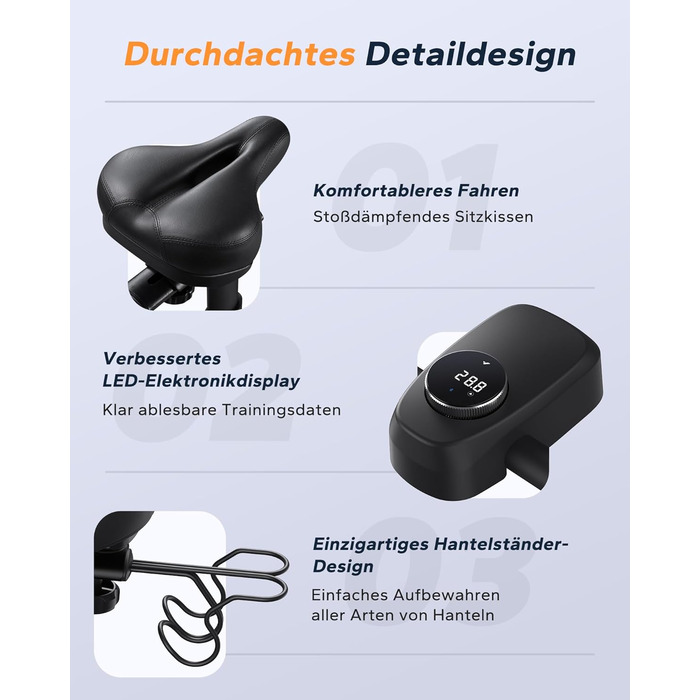 Велотренажер MERACH з регульованим опором, тихий домашній тренажер з покращеним світлодіодним монітором, тримачем для планшета, велотренажер для кардіотренувань вдома, спеціальний додаток, до 136 кг, чорний