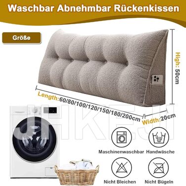 Подушка для спинки ліжка 120 см, велика подушка для спинки ліжка бежева, клиноподібна оксамитова подушка для узголів&39я ліжка, трикутна подушка для спини для настінного кріплення, поперекова подушка-клиноподібна опора для спини, яку можна прати, бежева 1