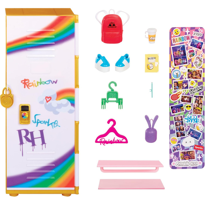 Ігровий набір Rainbow High Design & Style шафа з полицями, вішалки, аксесуари та стікери, для дітей 4-12 років, райдужний
