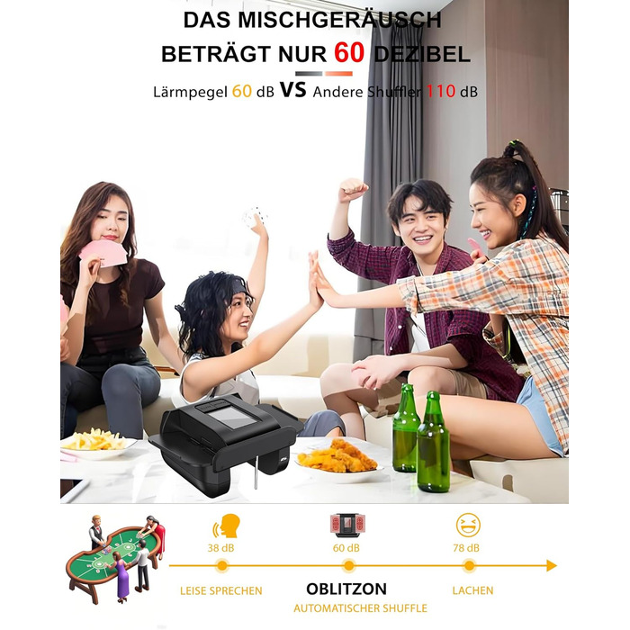 Автоматичний мішальник карт, електричний, з USB-C підзарядкою 2000mAh для 1-2 колод Тихий режим, автоматичний/ручний вибір Сумісний з Phase 10, Покером, UNO, Блекджеком, колір - чорний