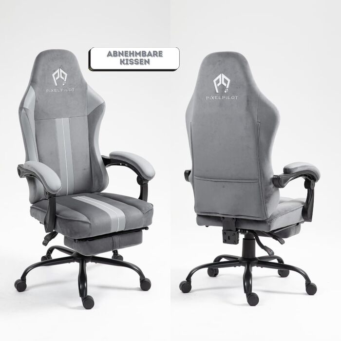 Ергономічне ігрове крісло PixelPilot Дихаюча тканина Ігрове крісло з підставкою для ніг, підголівником та поперековою опорою, ігрове ПК-крісло з широким сидінням, офісне крісло вантажопідйомністю 150 кг (Nebula I, сірий) Grey Nebula