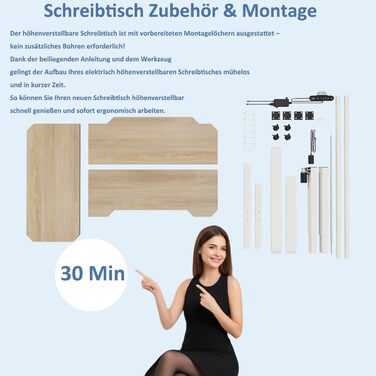 Електричне регулювання висоти письмового столу, L-подібний стіл 150 см для роботи сидячи та стоячи з 4 налаштуваннями пам&39яті, стільниця зі зрощеного світлого дуба, регульований по висоті стіл для домашнього офісу 150x78 світлий дуб