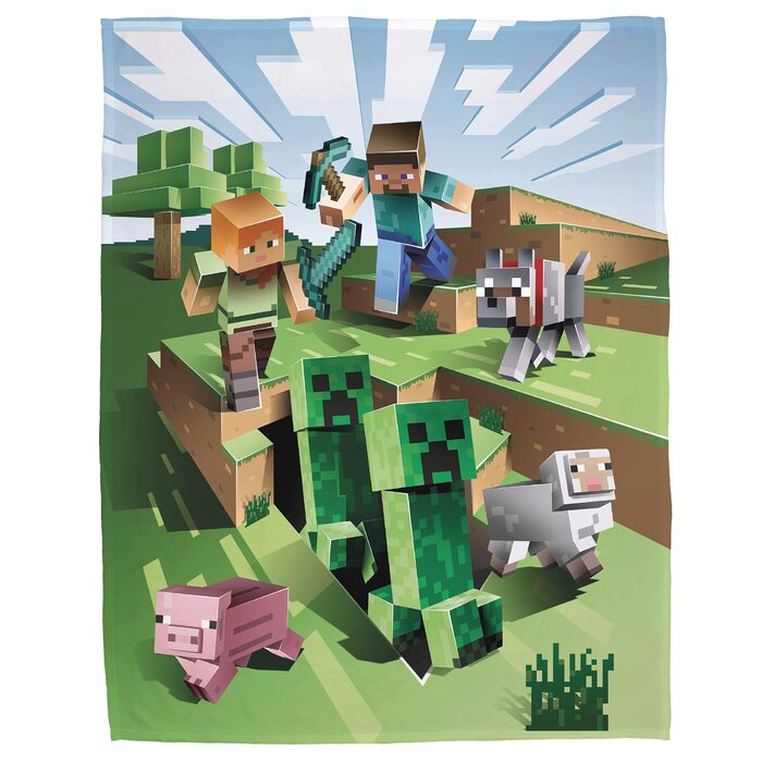 Флісова ковдра Character World Minecraft 160x200 см - Коралова флісова ковдра Фігурки Minecraft Фан-товари для дітей, підлітків та дорослих - Покривало