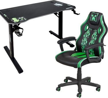 Оригінальний стіл Minecraft, ігровий стіл з підсклянником та гачком для навушників, чорний