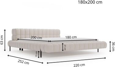 Уявіть собі ліжко 180x200, М&39яке ліжко без місця для зберігання, М&39яке ліжко з металевими ніжками, Тканина букле, з рейковою основою, з узголів&39ям, без матраца (Чорний, 180x200) Чорний 180x200