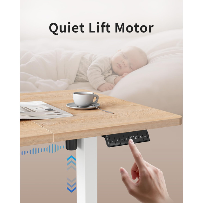 Стіл FEZIBO з регульованою висотою та портами зарядки USB-A та USB-C, 140 x 70 см, Електрично регульований стіл з висотою, Ергономічний стіл для домашнього офісу з можливістю роботи сидячи та стоячи, Стіл для роботи стоячи, Дуб, 140 x 70 см