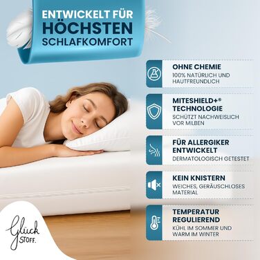 Наматрацник Glckstoff Premium із захистом від кліщів 90x200x20 Сертифіковано в Німеччині Комплект постільної білизни від алергії, антикліщовий - наматрацник від алергії - обгортаюча постільна білизна, антикліщовий - чохол для захисту від кліщів 90 x 200 x