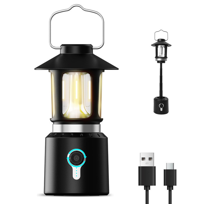 Телескопічний акумуляторний кемпінговий ліхтар, акумулятор 8000 мАг, світлодіодний кемпінговий ліхтар з 3 колірними температурами, плавне затемнення, подвійне джерело світла, суперяскравий ретро-кемпінговий ліхтар для кемпінгу, саду, походів, надзвичайних