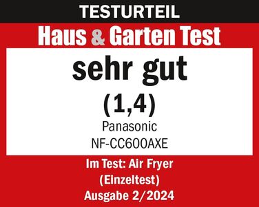 Аерофритюрниця Panasonic NF-CC600AXE з вікном перегляду, 6 л, 80200 C, цифровий таймер та LCD-дисплей, функція додавання пари, 11 попередніх налаштувань, легке очищення, чорна з ручкою в кольорі рожеве золото
