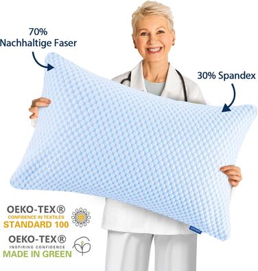 Подушка з піни з ефектом пам&39яті, охолоджувальна подушка, подушка для шиї, ергономічна подушка для сну на боці, спині та животі (синьо-білий, 40x80 см) 40x80 см синьо-білий