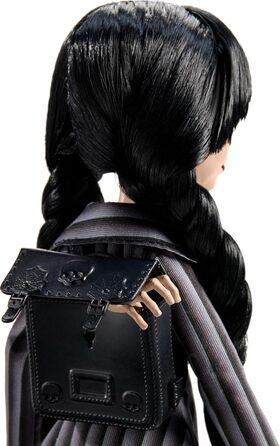 Лялька Monster High Wednesday та аксесуари, колекційна фігурка Wednesday Addams у формі Академії Nevermore з крижаною рукою та рюкзаком, підставка для ляльки, HJ04 Різнокольорова