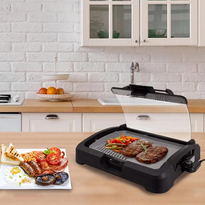 Настільний гриль Syntrox Germany Strivasa з керамічною пластиною для гриля, електричний гриль 2200 Вт, контактний гриль, електричний настільний гриль, зручний, 6 кілограмів, нековзні гумові ніжки