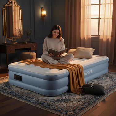 Самонадувальний надувний матрац/ліжко AVENLI для 1 особи, 1999x33 см, надувне гостьове ліжко з вбудованим насосом, висока спальна поверхня, флокована поверхня для кемпінгу та дому