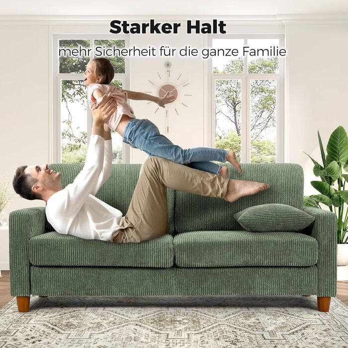 Диван Kidirect Cord 3, зручний диван 178 см, надзвичайно глибокі сидіння 53 см, диван для вітальні, що збирається без інструментів, великий диван-канапа з 2 подушками, сучасний диван для офісу, дивани для спальні, лісово-зелений, лісово-зелений, 178 см