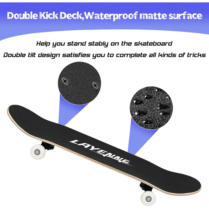 Скейтборд Blitz, 31 x 8 дюймів, 8-шарова кленова дека, симетрично скошена з обох кінців, підходить для хлопчиків, дівчаток, підлітків, вуличних скейтбордистів, дорослих, початківців, надзвичайно широкий, синій