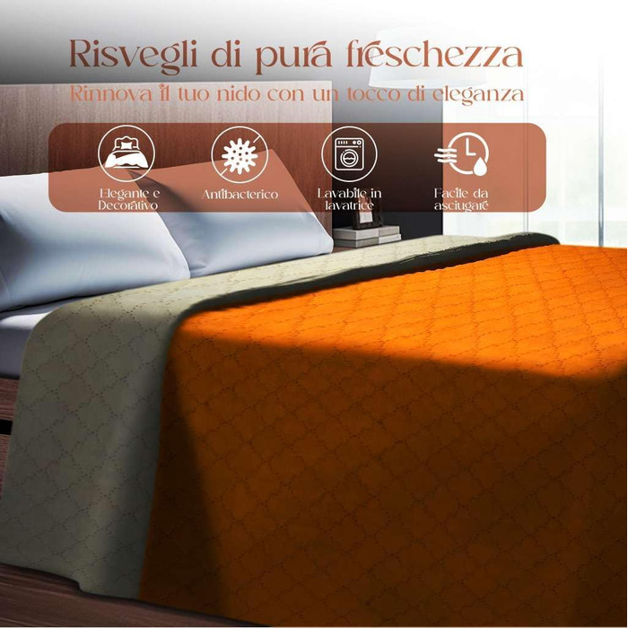 Покривало для французького ліжка, весна/літо, легке стьобане покривало для французького ліжка, двоколірне та двостороннє, легке, елегантне, помаранчеве/сіро-коричневе