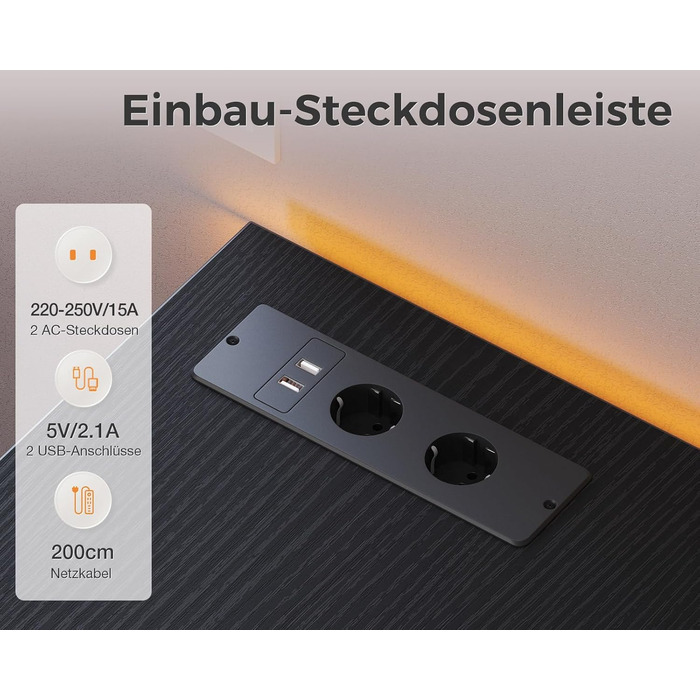 Комод Coleshome зі світлодіодною стрічкою, що змінює колір, та 2 розетками USB і 2 розетками змінного струму, комод із 7 тканинними шухлядами, підходить для спальні, вітальні, 132 * 30 * 89 см, чорний