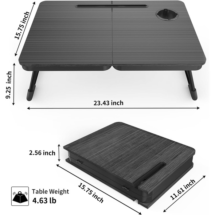 Складаний ноутбук-стіл BUYIFY, портативний стіл для ноутбука на коліна, приліжкова поличка, піднос з підставкою для чашки, чорний