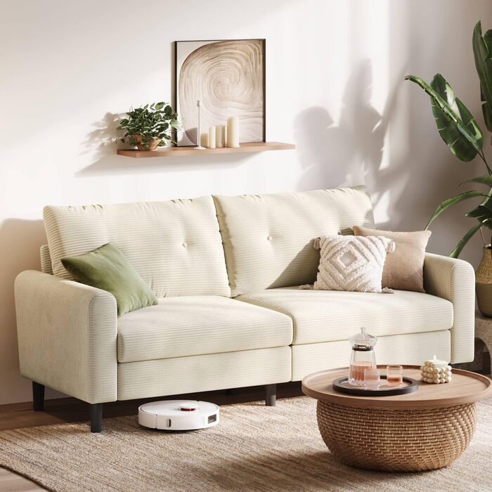 Місний диван LINSY HOME, ширина 201 см, диван з регульованою глибиною сидіння, невеликий диван-кутник для вітальні, спальні, квартири, офісу, бежевий, сучасний, 3-